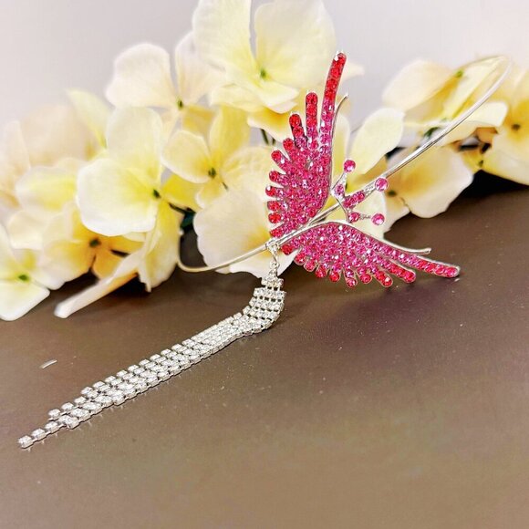 Princess Headband, Crown Wing Headpiece, Pink Crystal Headband, Silver Headband - Picture 4 of 8